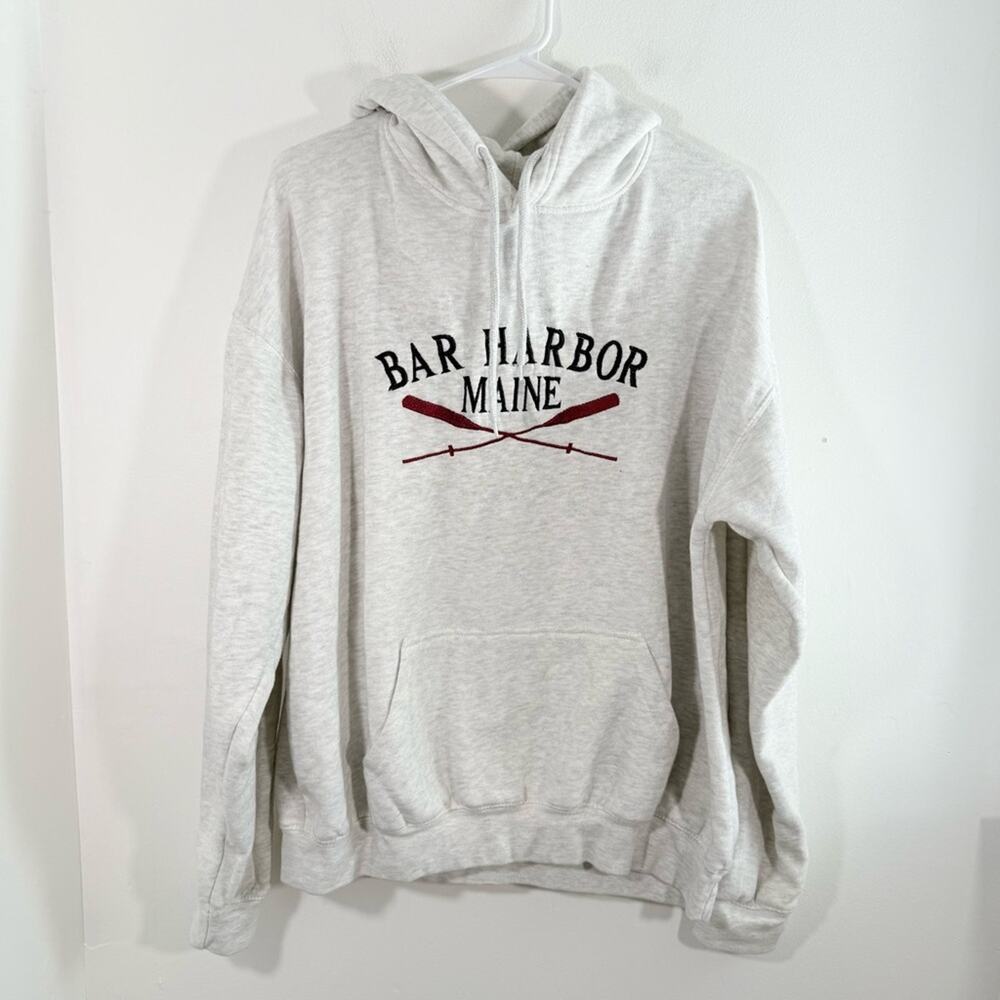 Bar Harbor Maine Gray Embroidered Pullover Sweatshirt Hoodie Size Large